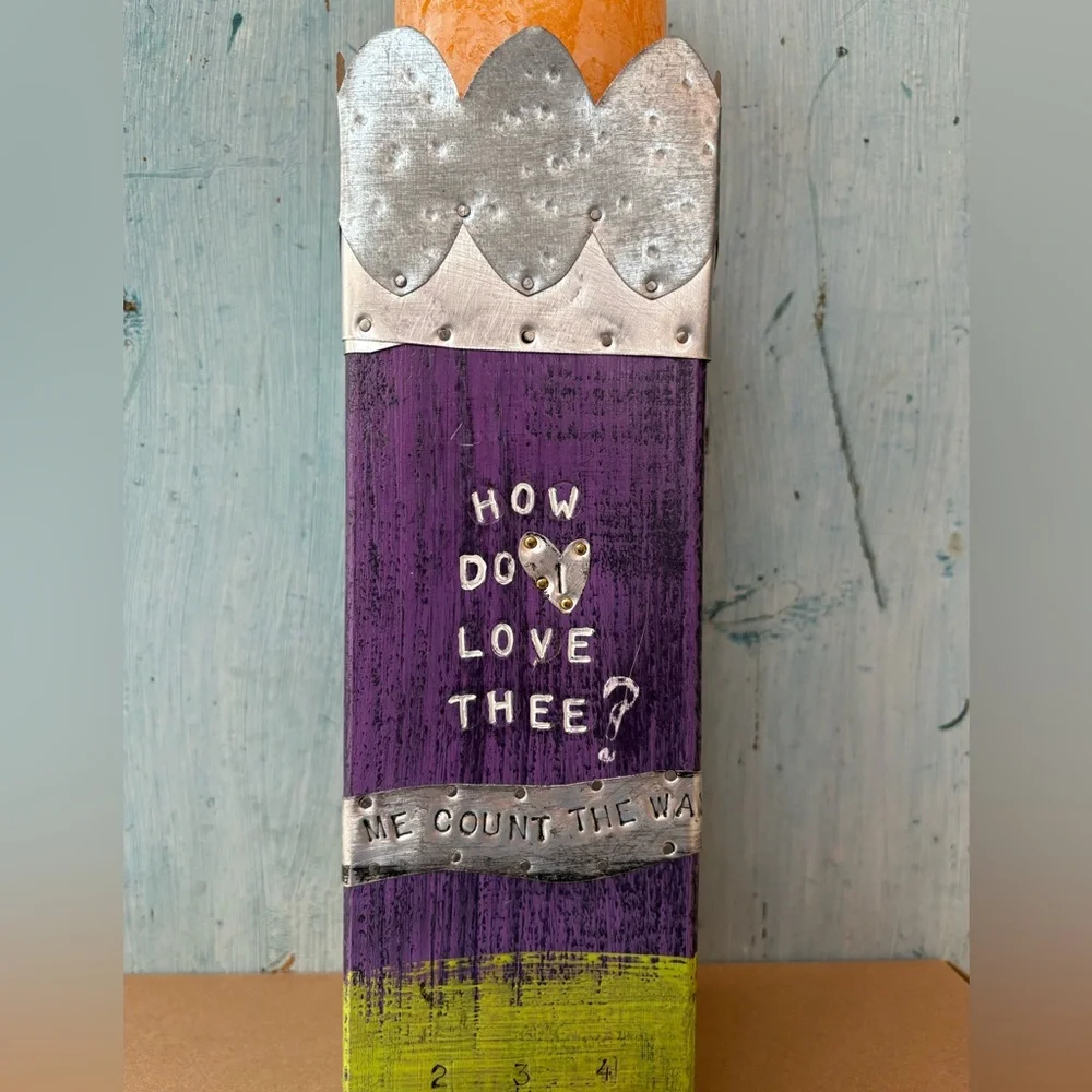 Artisan-Made Purple and Green Wood & Tin Decorative Candle Holder with Saying - Picture 6 of 16